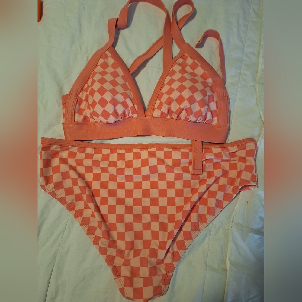 Coral Checkerboard Bikini by Kona Sol
